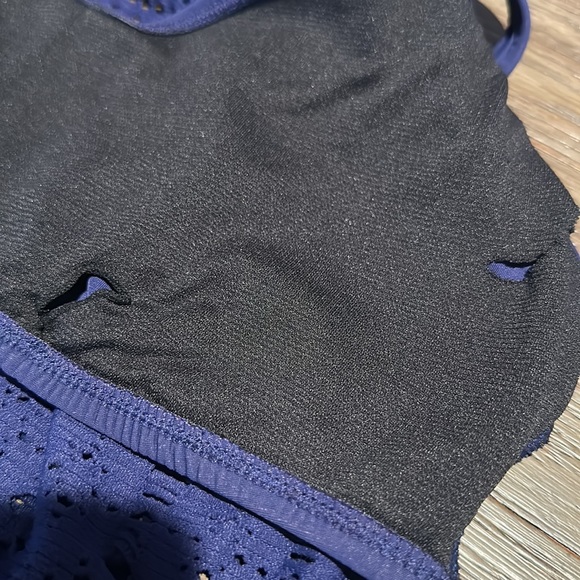 Crochet High Neck One-Piece Swimsuit- Navy Blue - Picture 6 of 7